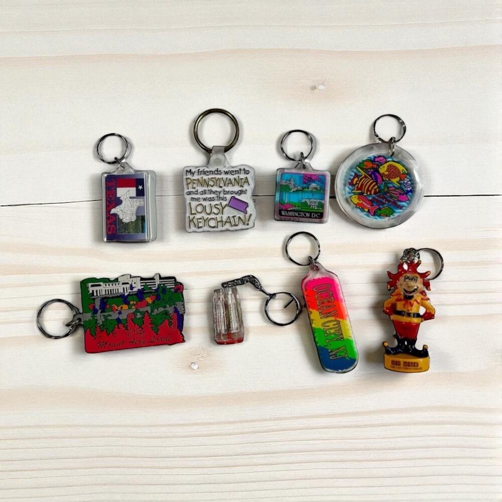 Set of 7 Souvenir Key Chains Rings Places Washington DC Florida Texas Travel